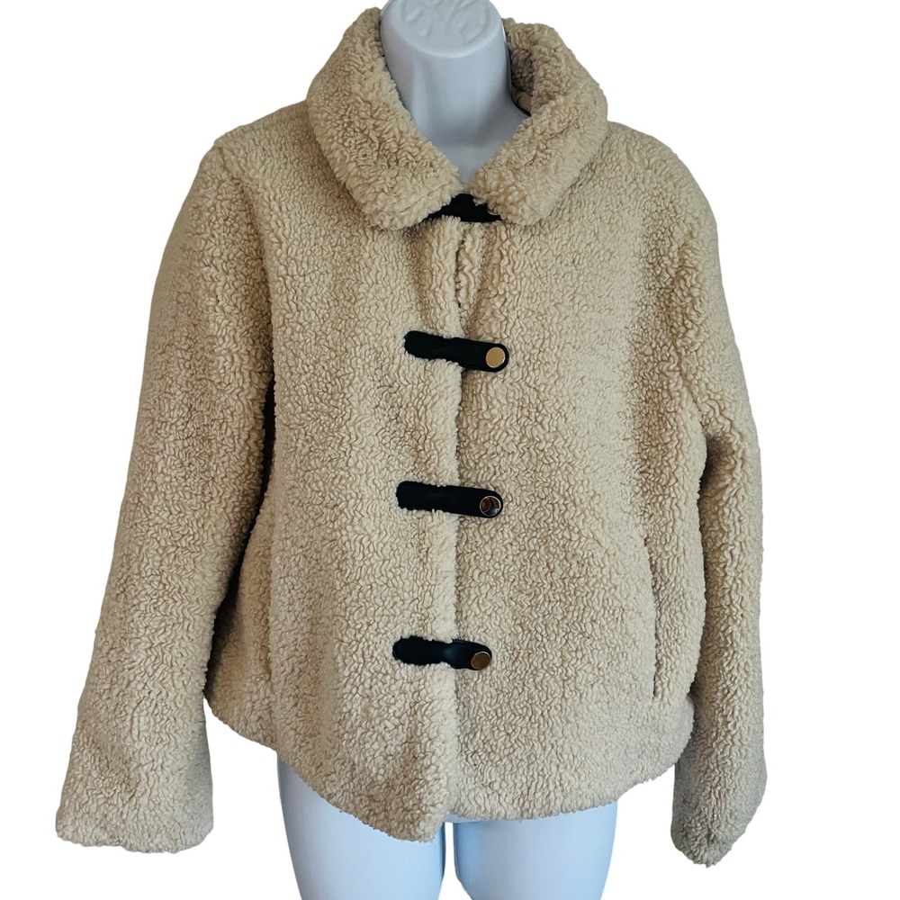 Zara Womens Minimalist Cozy Teddy Faux Shearling Cropped Jacket S Cream Toggle